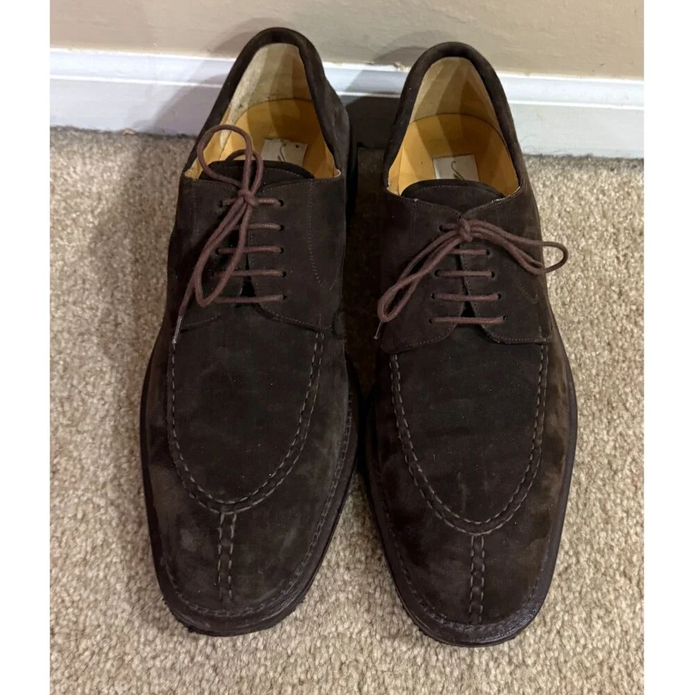 Mezlan Mens 10 Brown Suede Leather Split Toe Derby Oxford Dress Shoes Made Spain